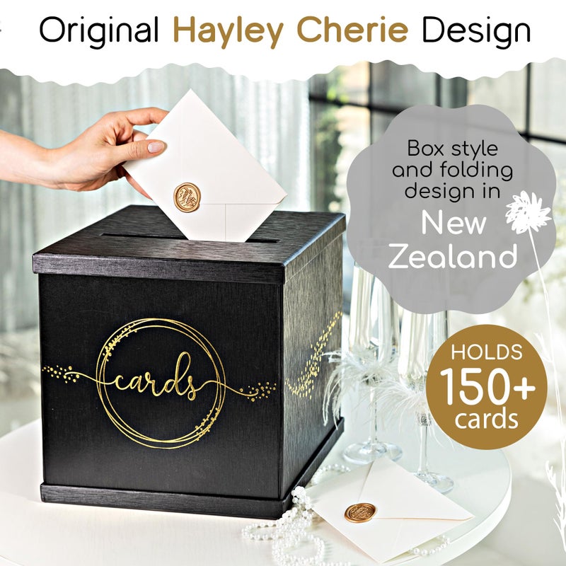 Hayley Cherie Black & Gold Card Box, Large 10â€ Gift Card Holder for Wedding Reception, Graduation Party, Funeral Memorial, Birthday, Bridal & Baby Shower, Retirement, Donation Basket, Money, Envelope Box with Slot - Image 3